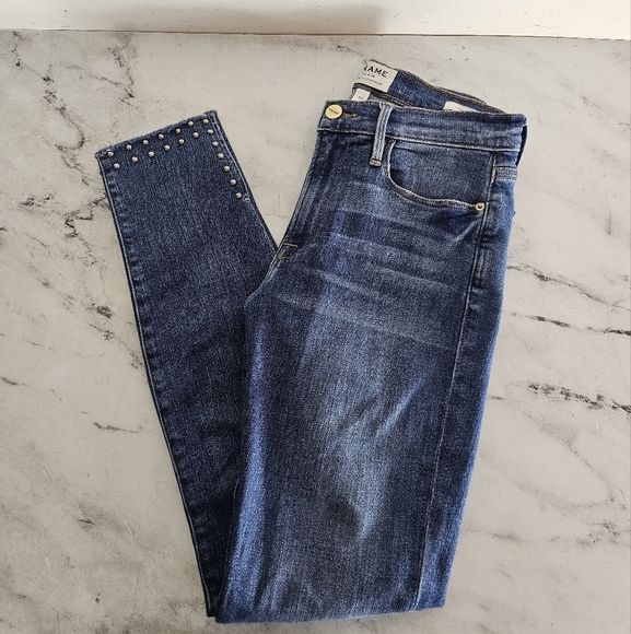 FRAME Denim Le High Skinny Stud Blue Jeans 27 Preowned - Picture 3 of 8